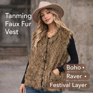Tanming Faux Fur Vest Brown Mix | Boho Festival Layer | M/L